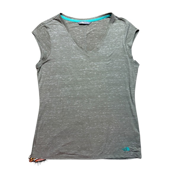 The North Face Tops - The North Face Womens V-Neck Cap Sleeve Heathered Olive Green Active Top Large